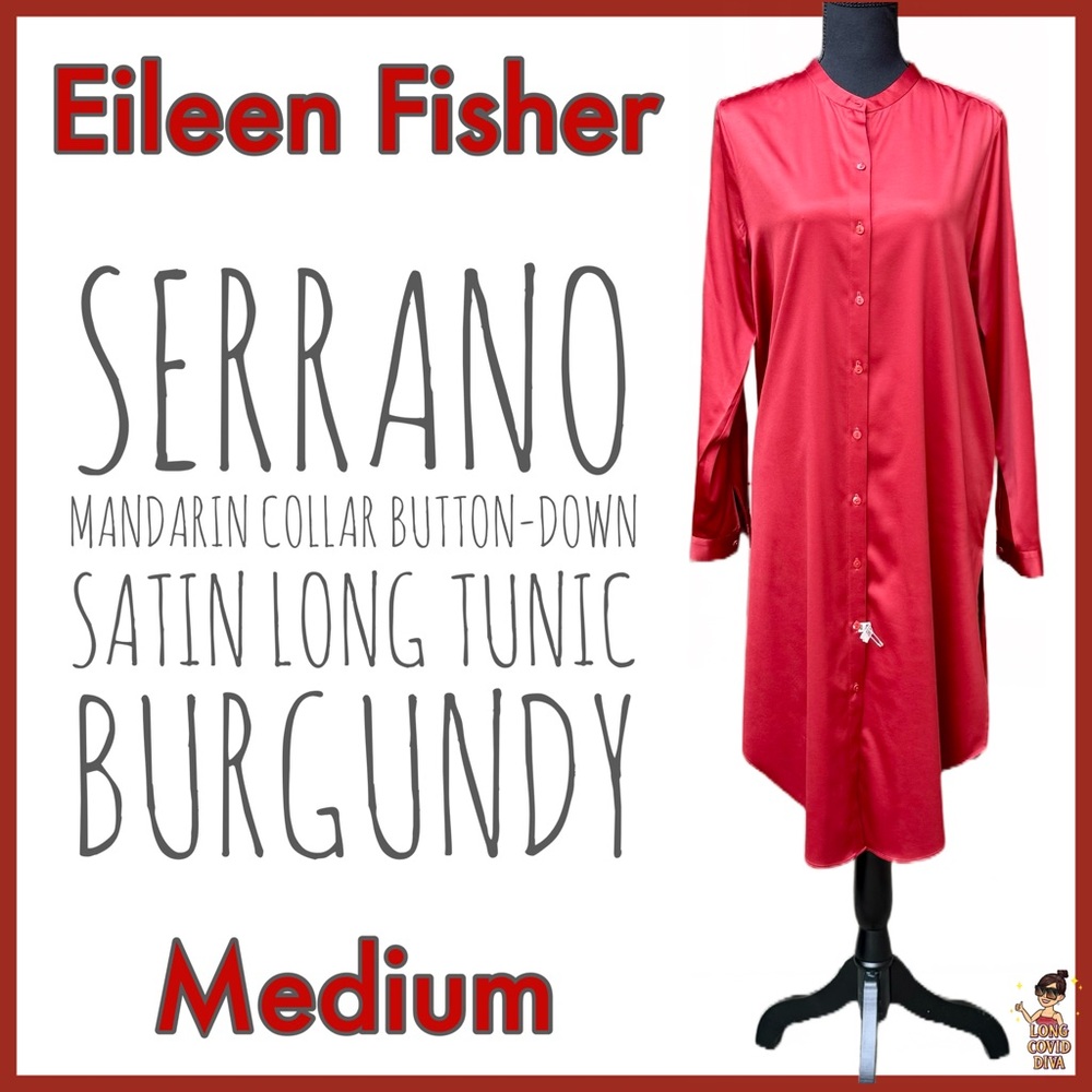 EUC/Eileen Fisher/Serrano/Mandarin Collar/ButtonDown/Satin/LongTunic/
Burgundy/M